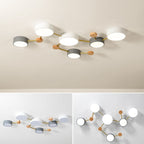 Scandinavian LED Flush Mount Ceiling Light with Wooden Joints and Round Shades