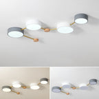Scandinavian LED Flush Mount Ceiling Light with Wooden Joints and Round Shades