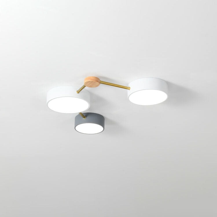Scandinavian LED Flush Mount Ceiling Light with Wooden Joints and Round Shades