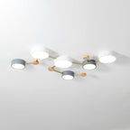 Scandinavian LED Flush Mount Ceiling Light with Wooden Joints and Round Shades