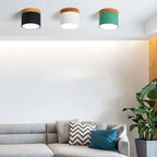 Scandinavian Macaron LED Flush Mount Ceiling Light with Wood Trim for Hallway