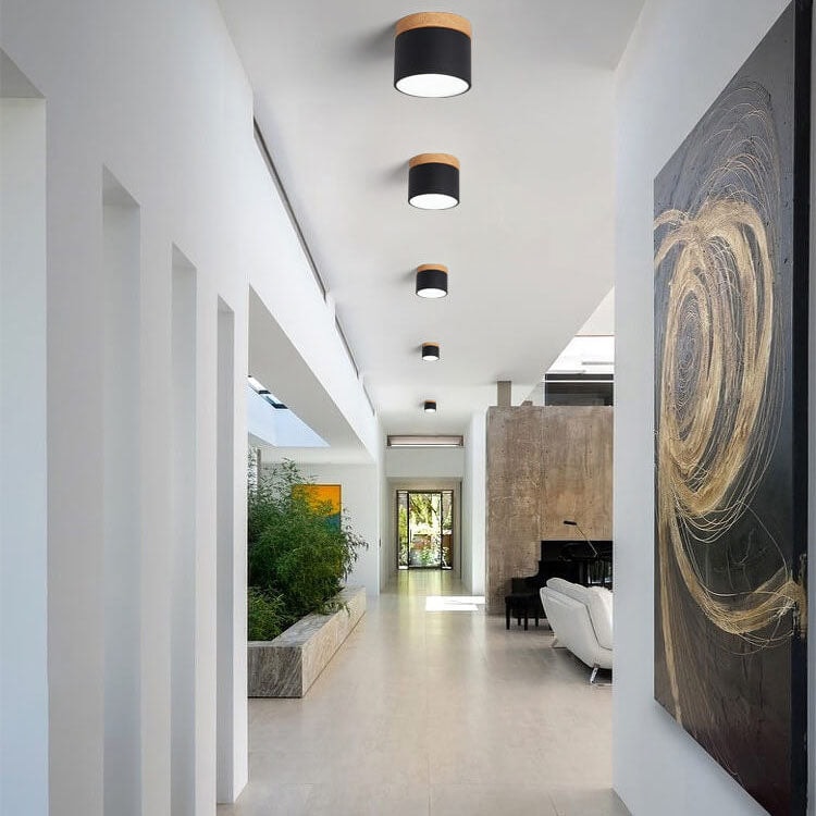 Scandinavian Macaron LED Flush Mount Ceiling Light with Wood Trim for Hallway