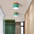 Scandinavian Macaron LED Flush Mount Ceiling Light with Wood Trim for Hallway