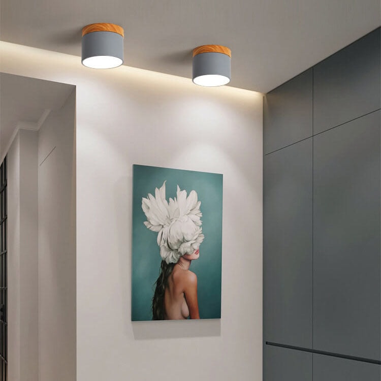 Scandinavian Macaron LED Flush Mount Ceiling Light with Wood Trim for Hallway