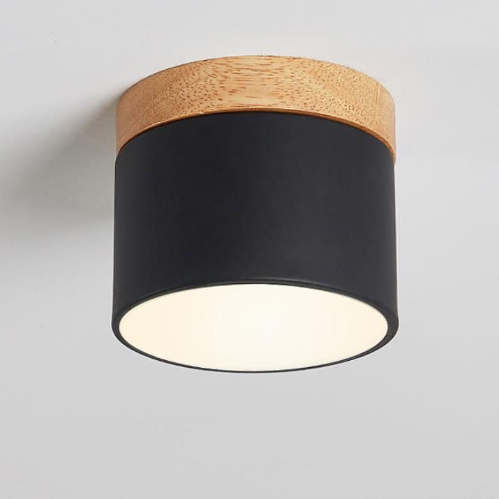 Scandinavian Macaron LED Flush Mount Ceiling Light with Wood Trim for Hallway