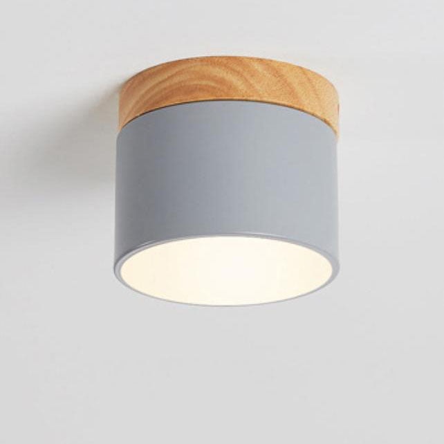 Scandinavian Macaron LED Flush Mount Ceiling Light with Wood Trim for Hallway