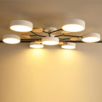 Scandinavian Molecule LED Ceiling Light with Round Shades and Wooden Discs