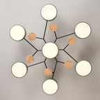 Scandinavian Molecule LED Ceiling Light with Round Shades and Wooden Discs