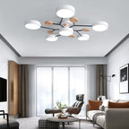 Scandinavian Molecule LED Ceiling Light with Round Shades and Wooden Discs