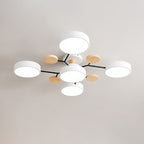 Scandinavian Molecule LED Ceiling Light with Round Shades and Wooden Discs