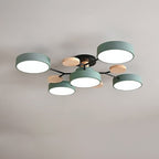 Scandinavian Molecule LED Ceiling Light with Round Shades and Wooden Discs