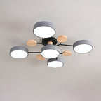 Scandinavian Molecule LED Ceiling Light with Round Shades and Wooden Discs