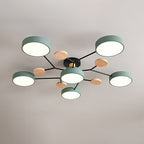 Scandinavian Molecule LED Ceiling Light with Round Shades and Wooden Discs