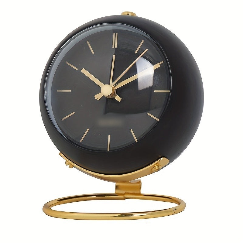 Scandinavian Round Metal Table Alarm Clock with Luminous Hands for Bedside
