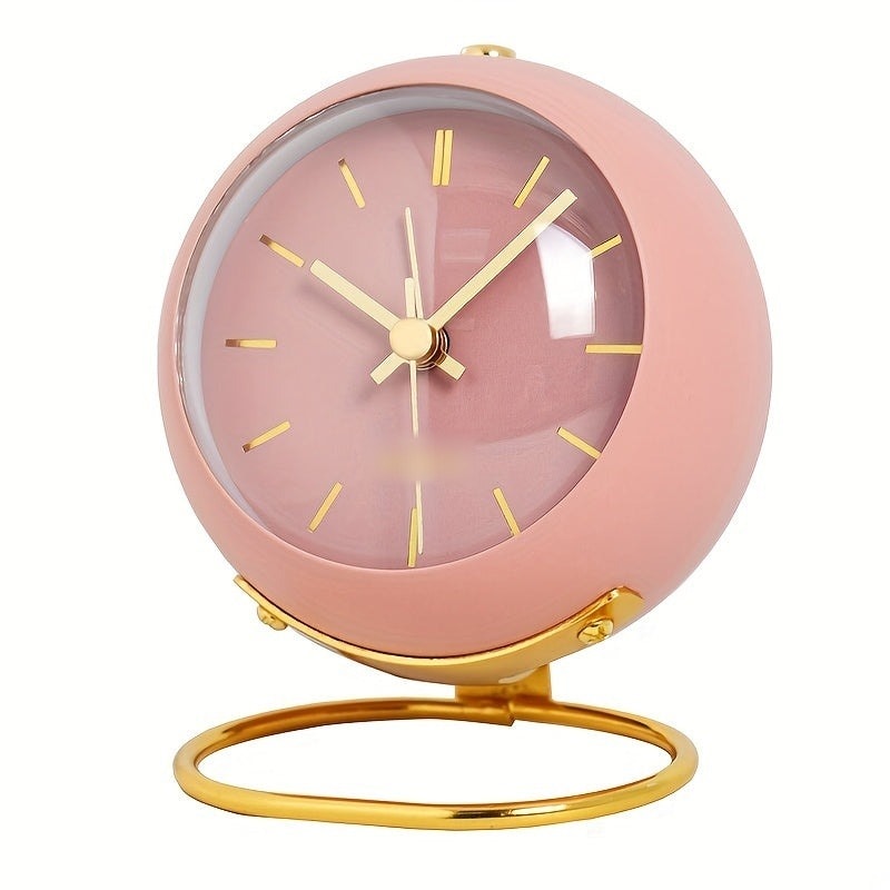 Scandinavian Round Metal Table Alarm Clock with Luminous Hands for Bedside