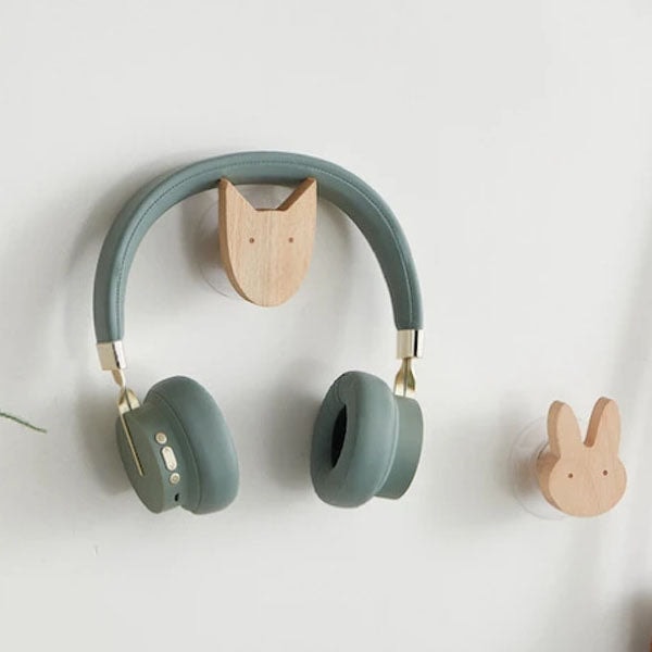 Scandinavian Wooden Animal Wall Hook for Kids Room with Screw or Suction Mount