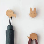 Scandinavian Wooden Animal Wall Hook for Kids Room with Screw or Suction Mount