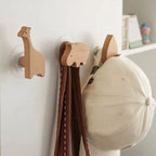 Scandinavian Wooden Animal Wall Hook for Kids Room with Screw or Suction Mount