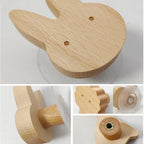 Scandinavian Wooden Animal Wall Hook for Kids Room with Screw or Suction Mount