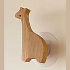 Scandinavian Wooden Animal Wall Hook for Kids Room with Screw or Suction Mount