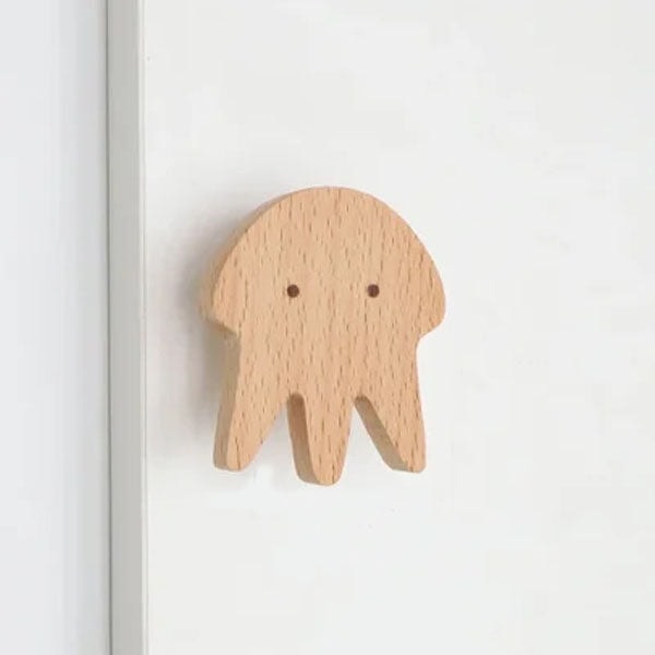 Scandinavian Wooden Animal Wall Hook for Kids Room with Screw or Suction Mount