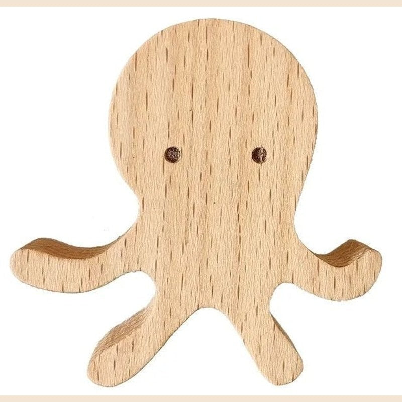Scandinavian Wooden Animal Wall Hook for Kids Room with Screw or Suction Mount