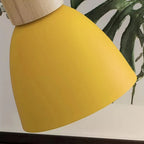 Scandinavian Wooden Wall Light with Angled Metal Bell Shade for Bedroom