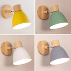 Scandinavian Wooden Wall Light with Angled Metal Bell Shade for Bedroom