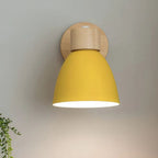 Scandinavian Wooden Wall Light with Angled Metal Bell Shade for Bedroom