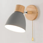 Scandinavian Wooden Wall Light with Angled Metal Bell Shade for Bedroom