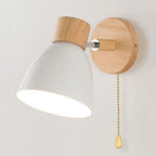 Scandinavian Wooden Wall Light with Angled Metal Bell Shade for Bedroom