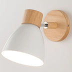 Scandinavian Wooden Wall Light with Angled Metal Bell Shade for Bedroom