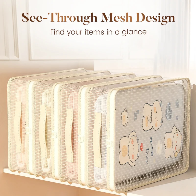 See Through Mesh Storage Bag with Lid and Carry Handles for Wardrobe Organising