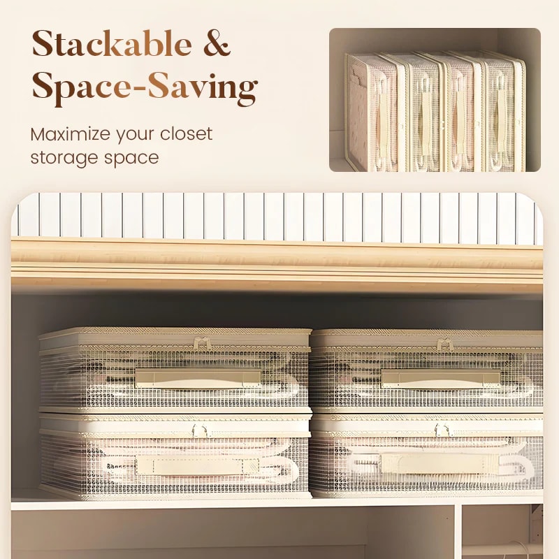 See Through Mesh Storage Bag with Lid and Carry Handles for Wardrobe Organising