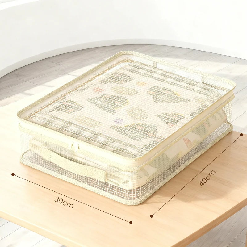 See Through Mesh Storage Bag with Lid and Carry Handles for Wardrobe Organising