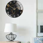 Silent Marble Effect Wall Clock with Glossy Domed Face for Living Room