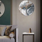 Silent Marble Effect Wall Clock with Glossy Domed Face for Living Room