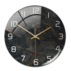 Silent Marble Effect Wall Clock with Glossy Domed Face for Living Room