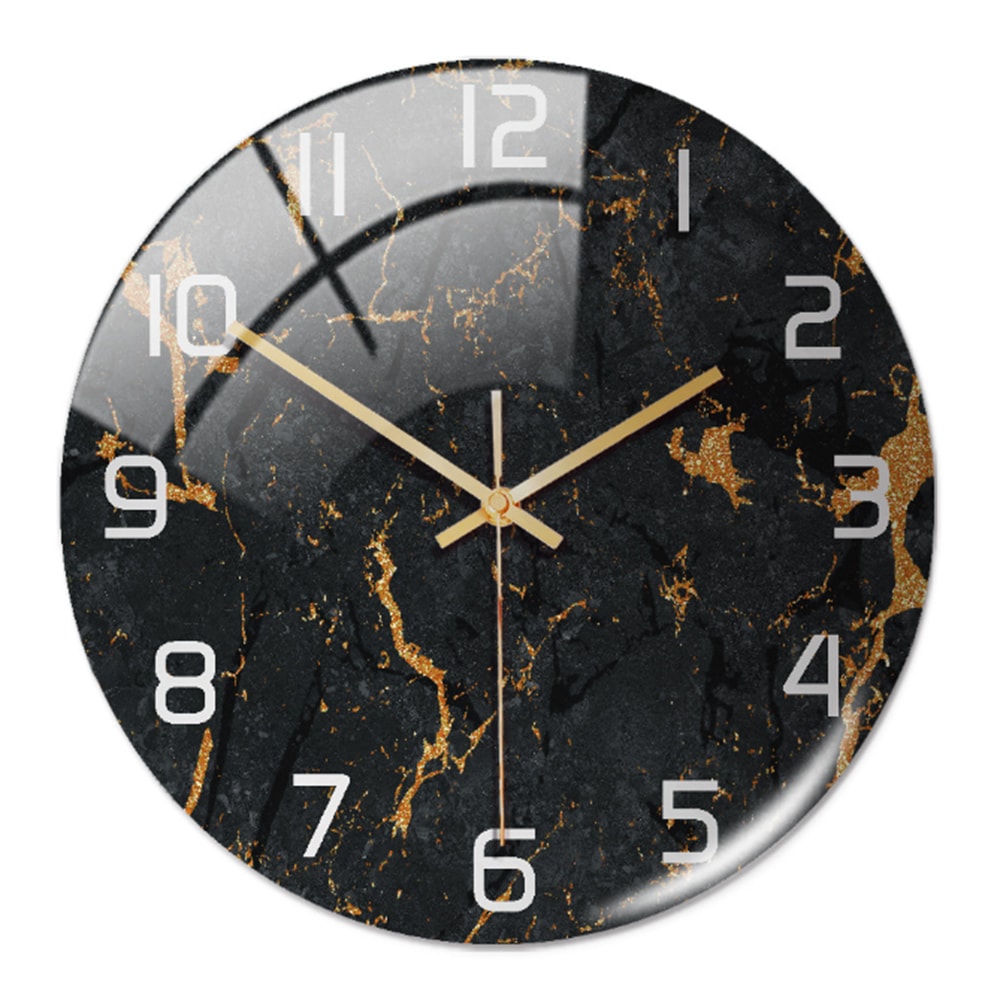 Silent Marble Effect Wall Clock with Glossy Domed Face for Living Room