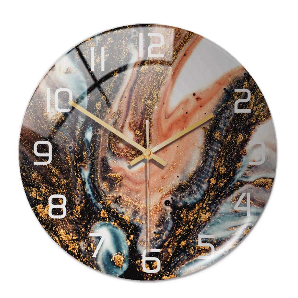 Silent Marble Effect Wall Clock with Glossy Domed Face for Living Room