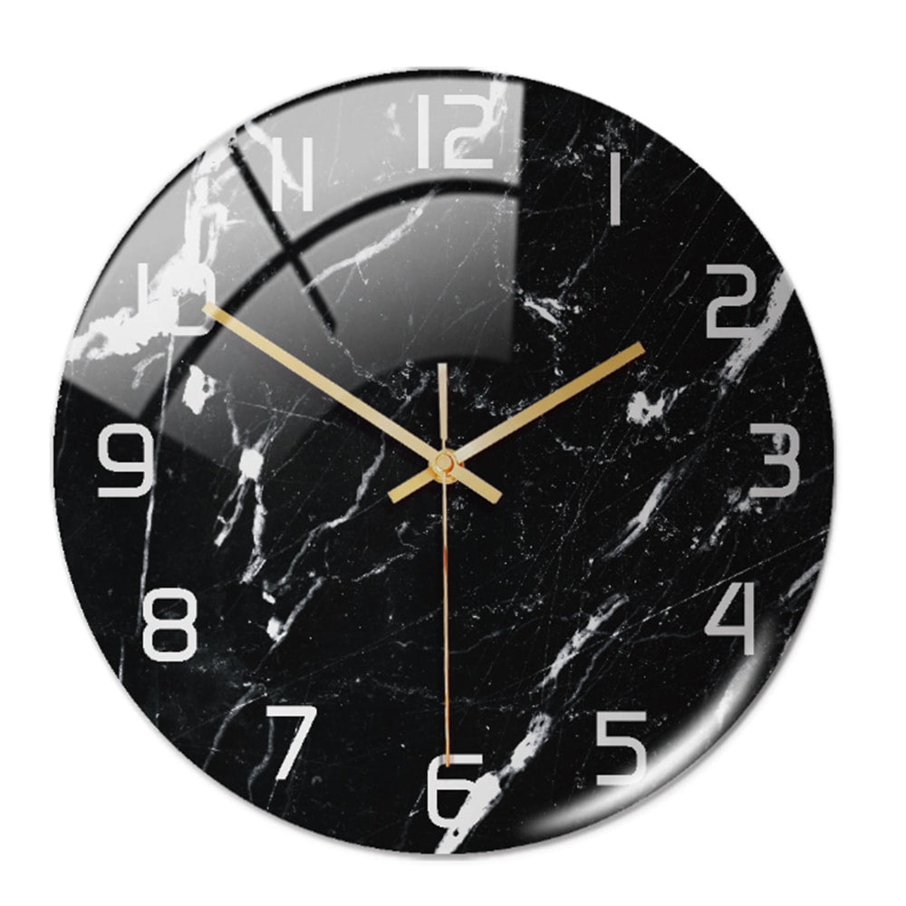Silent Marble Effect Wall Clock with Glossy Domed Face for Living Room