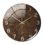 Silent Marble Effect Wall Clock with Glossy Domed Face for Living Room