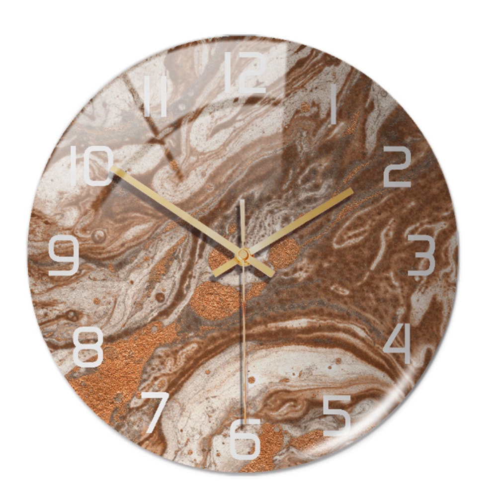 Silent Marble Effect Wall Clock with Glossy Domed Face for Living Room