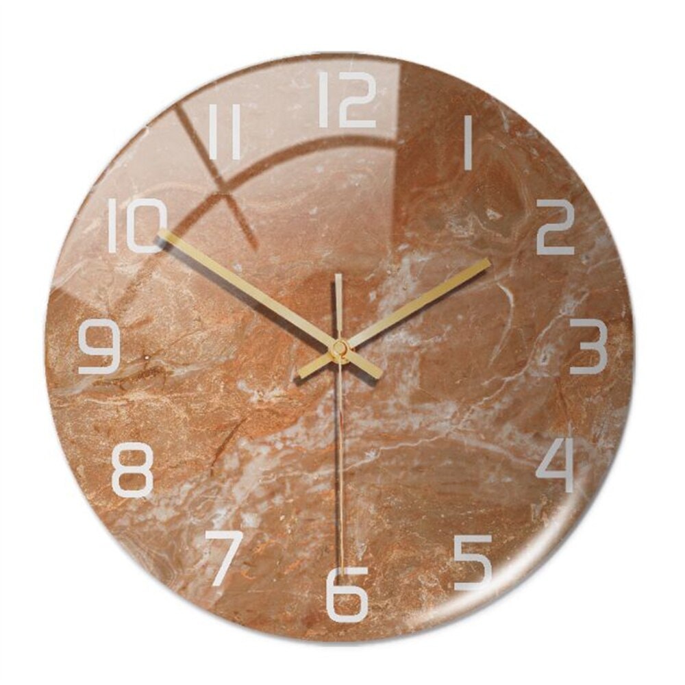 Silent Marble Effect Wall Clock with Glossy Domed Face for Living Room