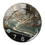 Silent Marble Effect Wall Clock with Glossy Domed Face for Living Room