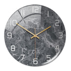 Silent Marble Effect Wall Clock with Glossy Domed Face for Living Room