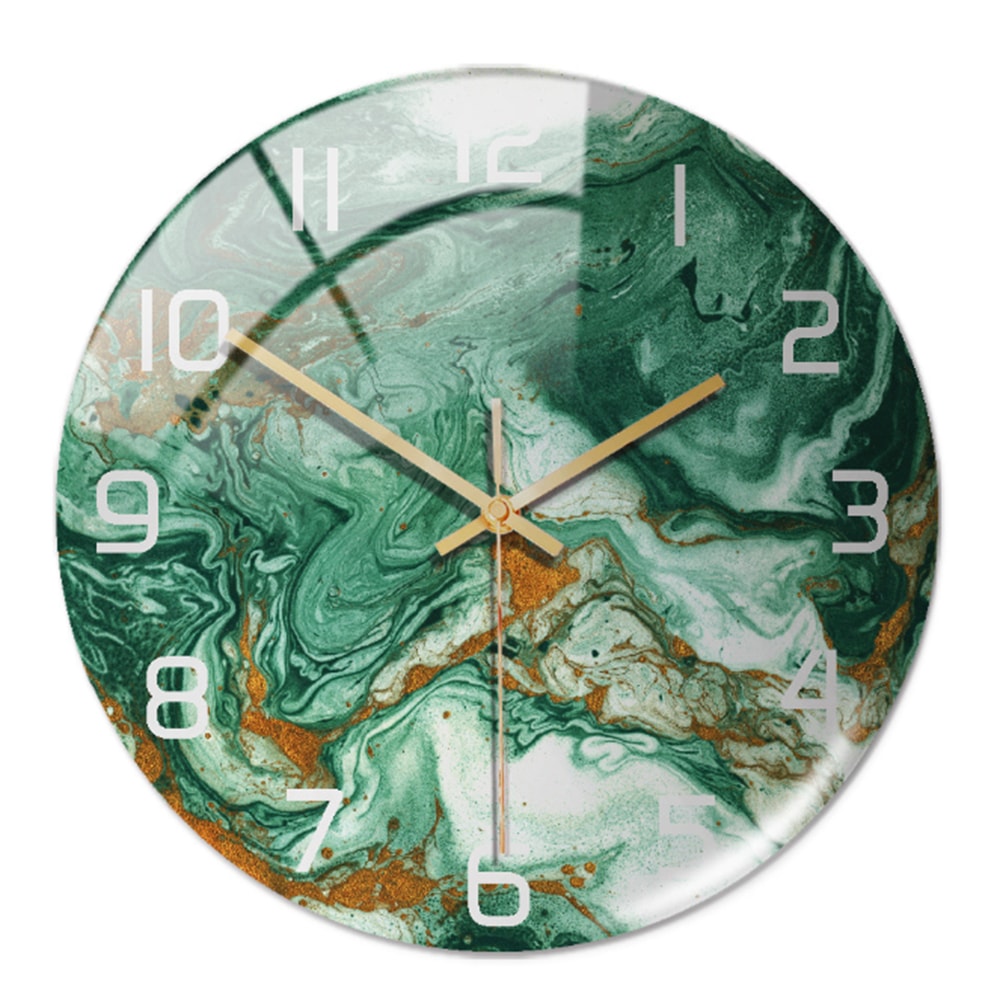 Silent Marble Effect Wall Clock with Glossy Domed Face for Living Room