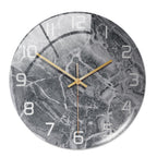 Silent Marble Effect Wall Clock with Glossy Domed Face for Living Room