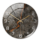 Silent Marble Effect Wall Clock with Glossy Domed Face for Living Room