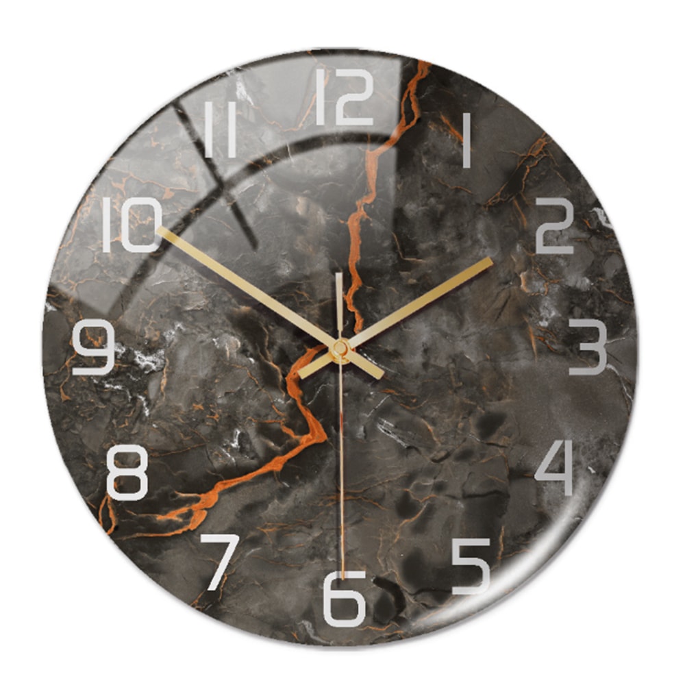 Silent Marble Effect Wall Clock with Glossy Domed Face for Living Room